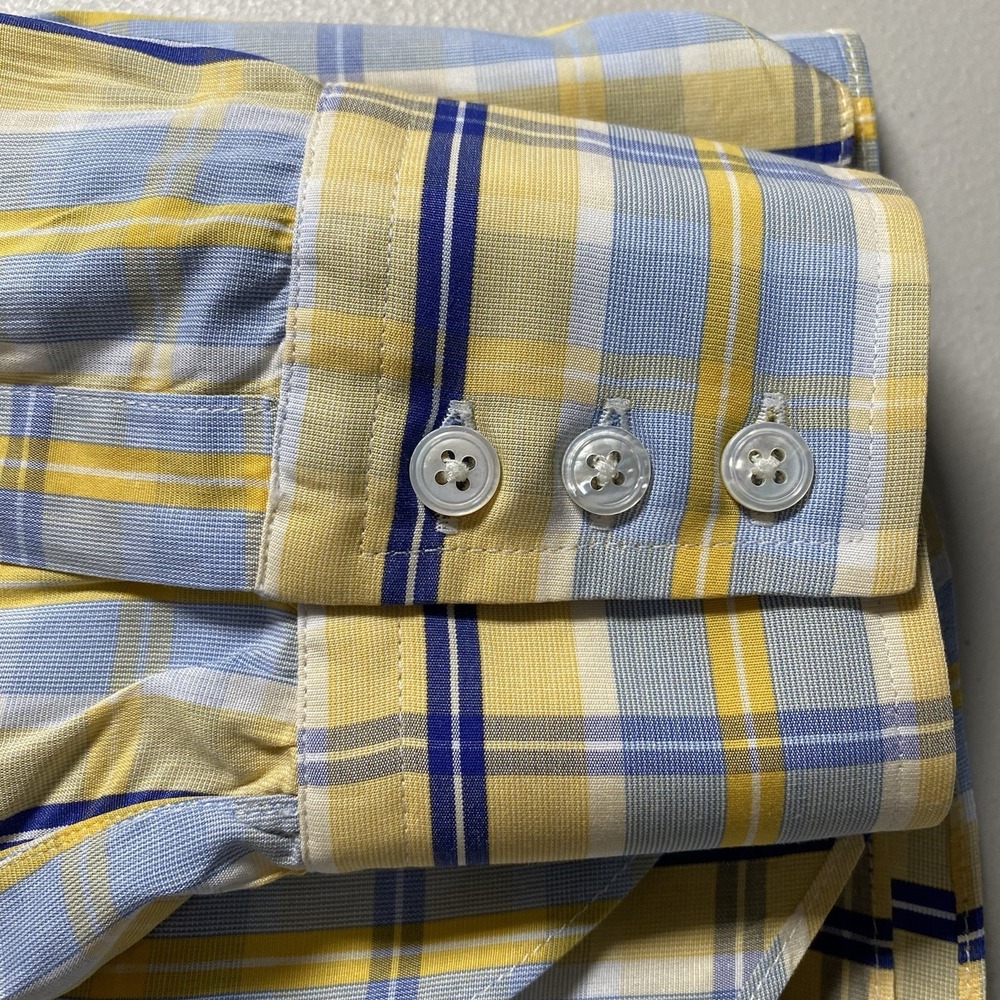 Turnbull Asser Dress Shirt 16 Blue Yellow Plaid - Picture 7 of 10